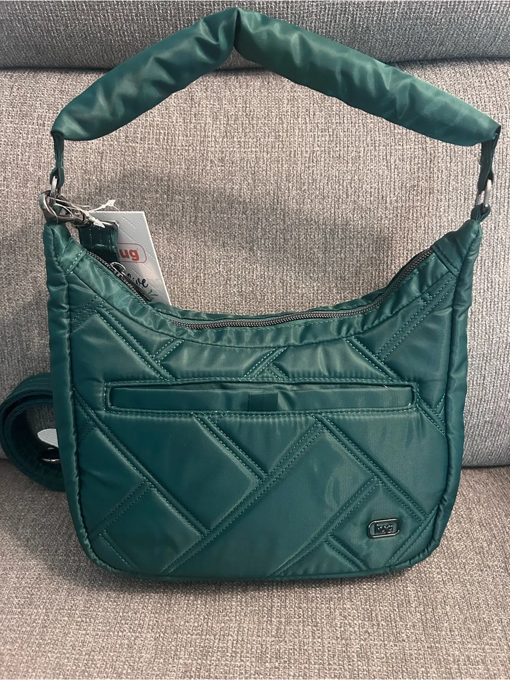 Lug Scamper Wickedly Green Quilted Nylon Shoulder Bag with crossbody strap, NWT